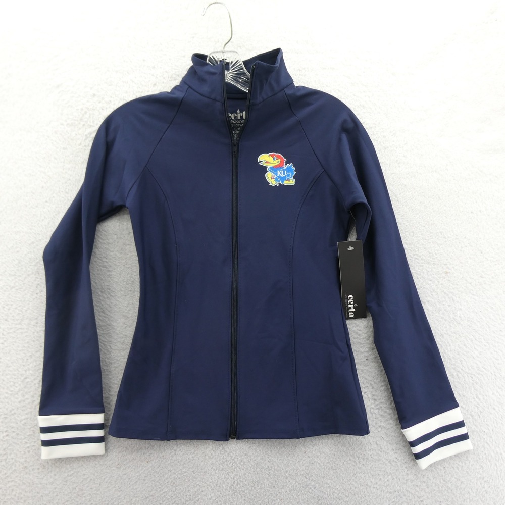 Certo Jacket Womens Small Kansas Jayhawks Navy Blue Full Zip Striped Polyester